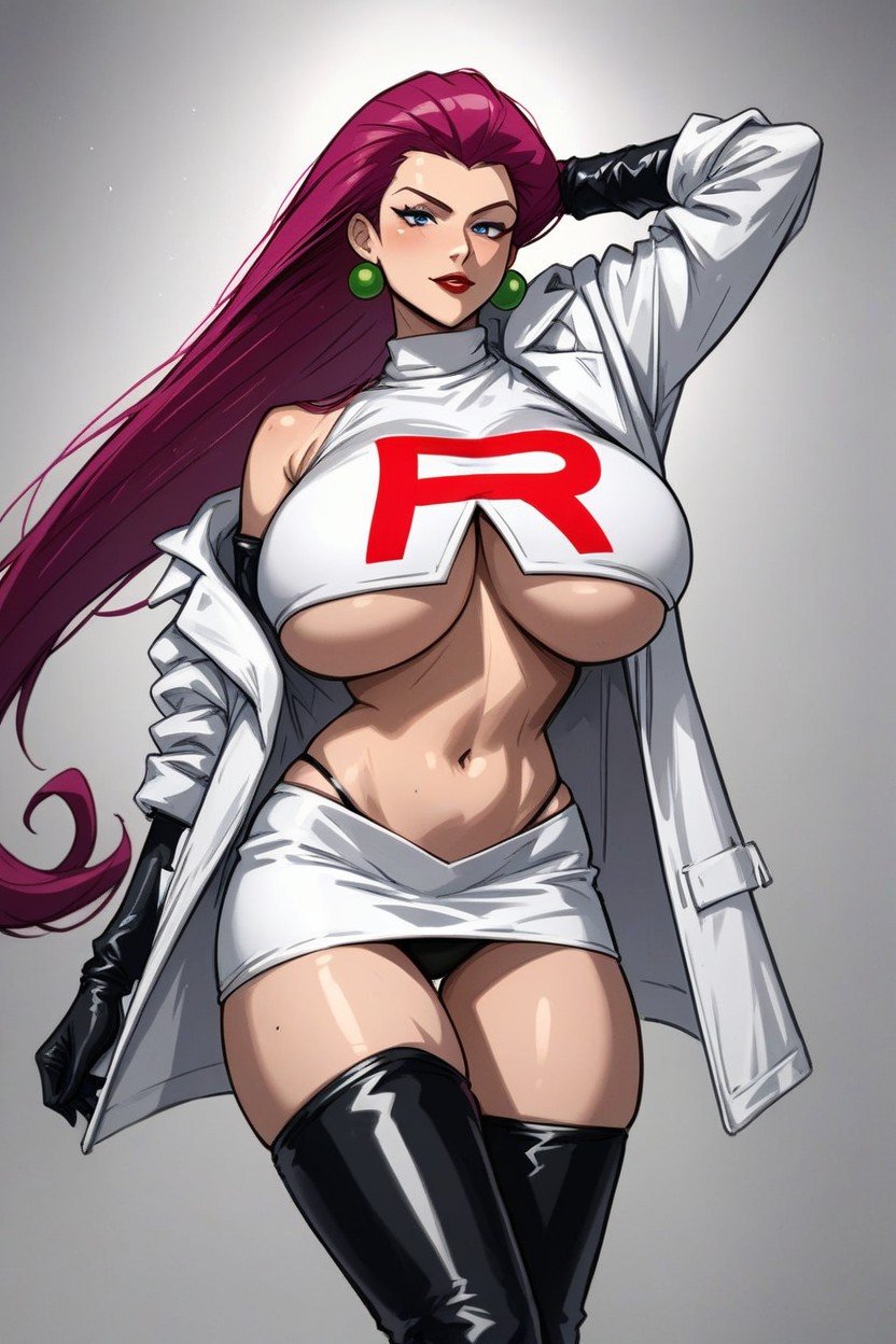 White Jacket, Jessie From Pokemon, Midriff Hentai IA pornografia