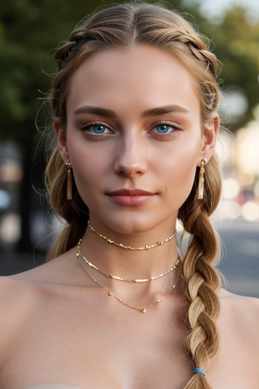 Choker Necklace And Earrings, Very Beautiful Woman, Beautiful Blue Eyes AI國產黃片