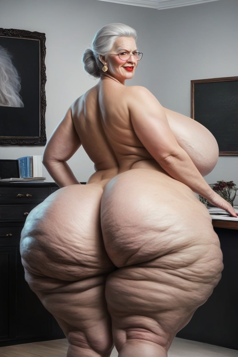 Super Thick Thighs, Extremely Enormous Fake Booty, Gray Hair AI Porn