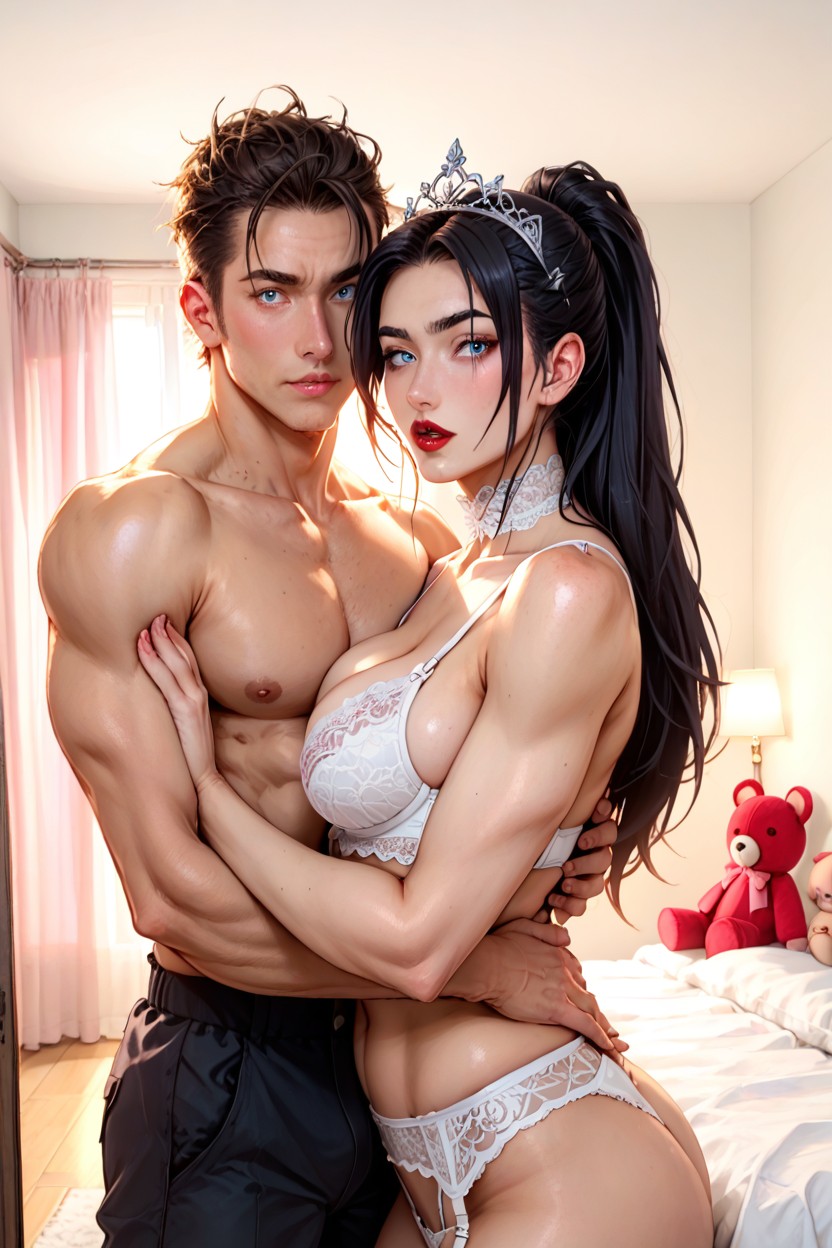 Naked, Man Naked, White Lace Choker AI Porn