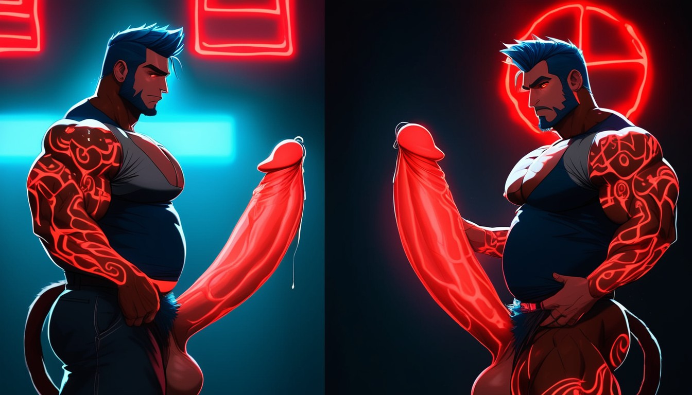 Blue Hair, Glowing, Side View AI Gay Porn