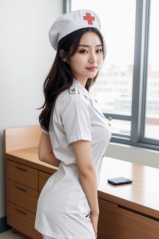 Unbuttoned Showing Her Boobs, 간호사, 아시아 여성 아시아 AI 포르노