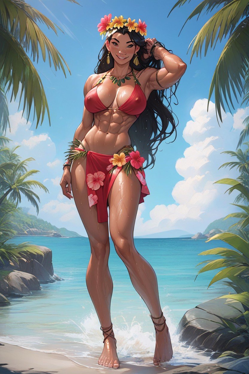 Wet Black Curl Hair, Nani Pelekai From Lilo Stitch, Extremely Beautiful Face Hentai IA