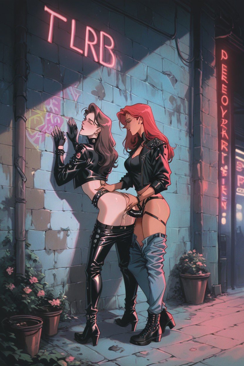 Fucked Against Wall, Strap On Lesbian Doggystyle, Alleyway Porno IA Hentai