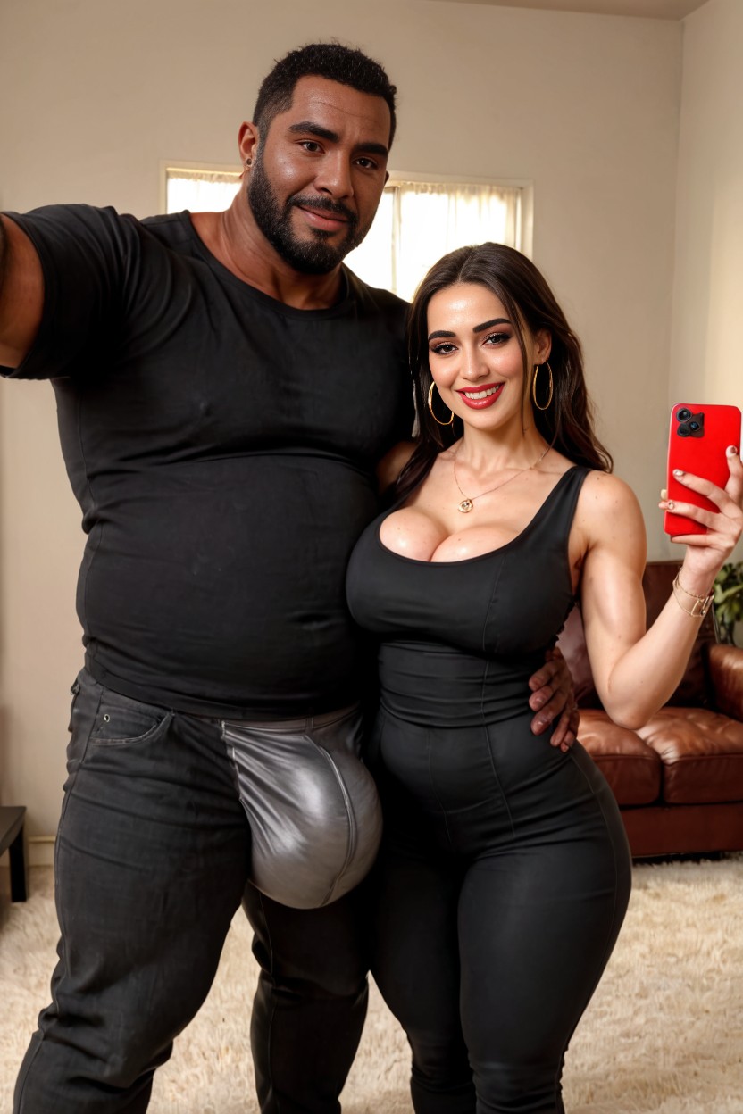 Monster Massive Cock In Pants, Blushing, Big Gold Hoop Earrings AI Porn