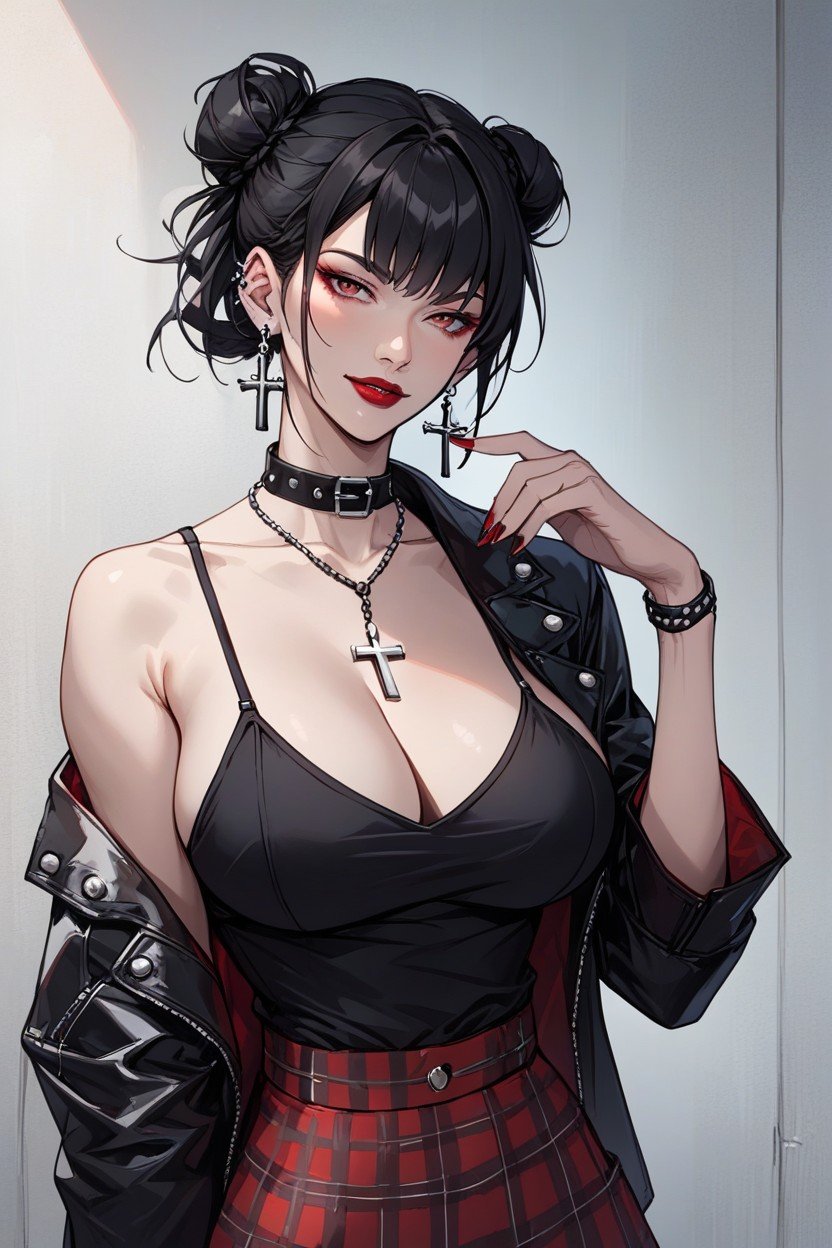 Pale, Black Leather Jacket, Cross Earrings Hentai IA pornografia