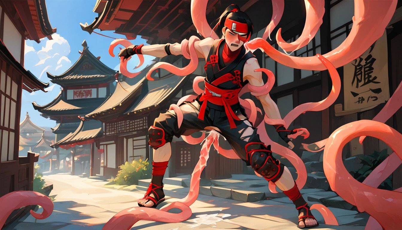 Tentacles, Ninja, Asian Village AI Gay Porn