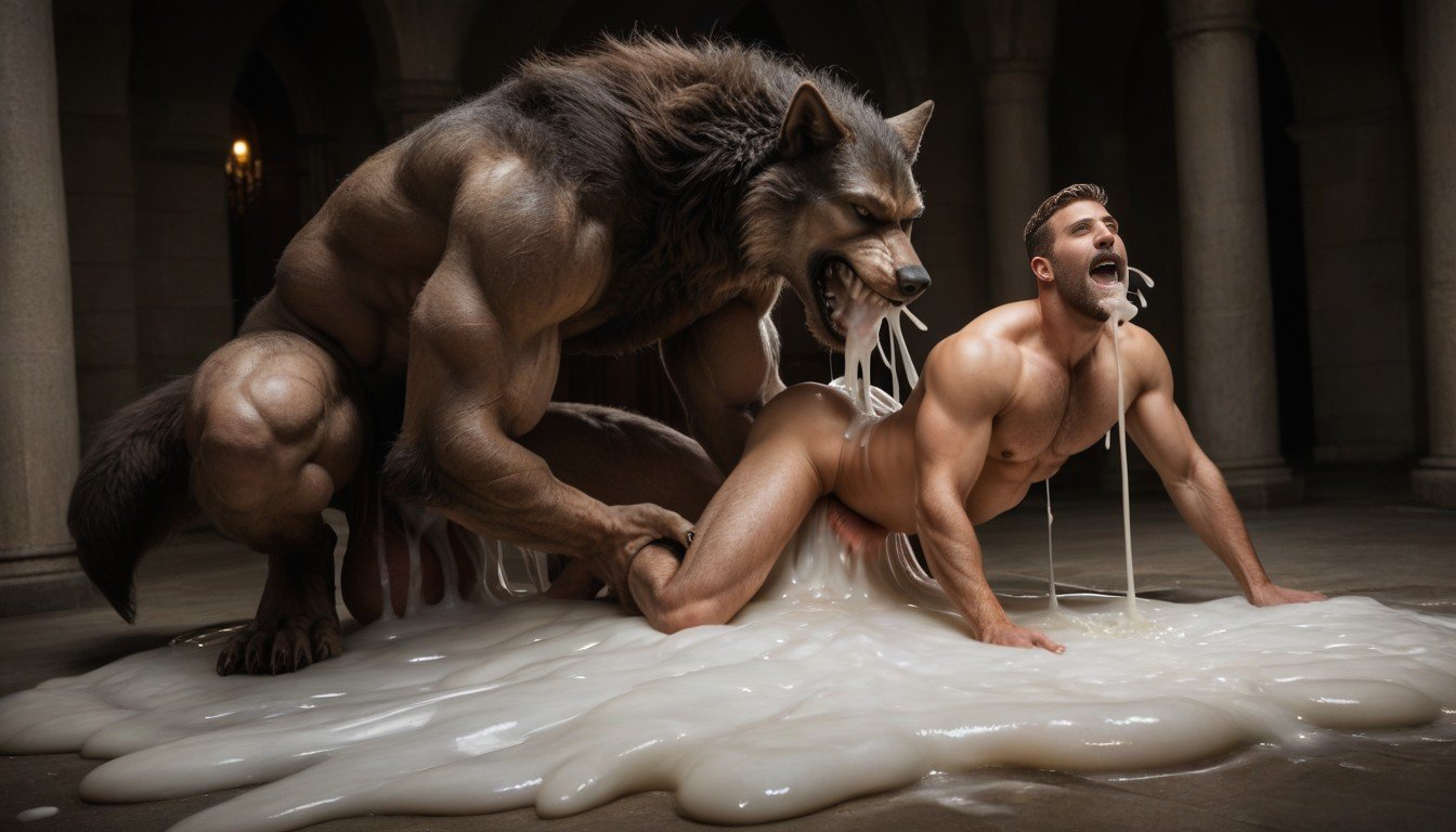 Werewolf Fuck Male, Hairy Chest, Thick Pubic Hair AI Gay Porn