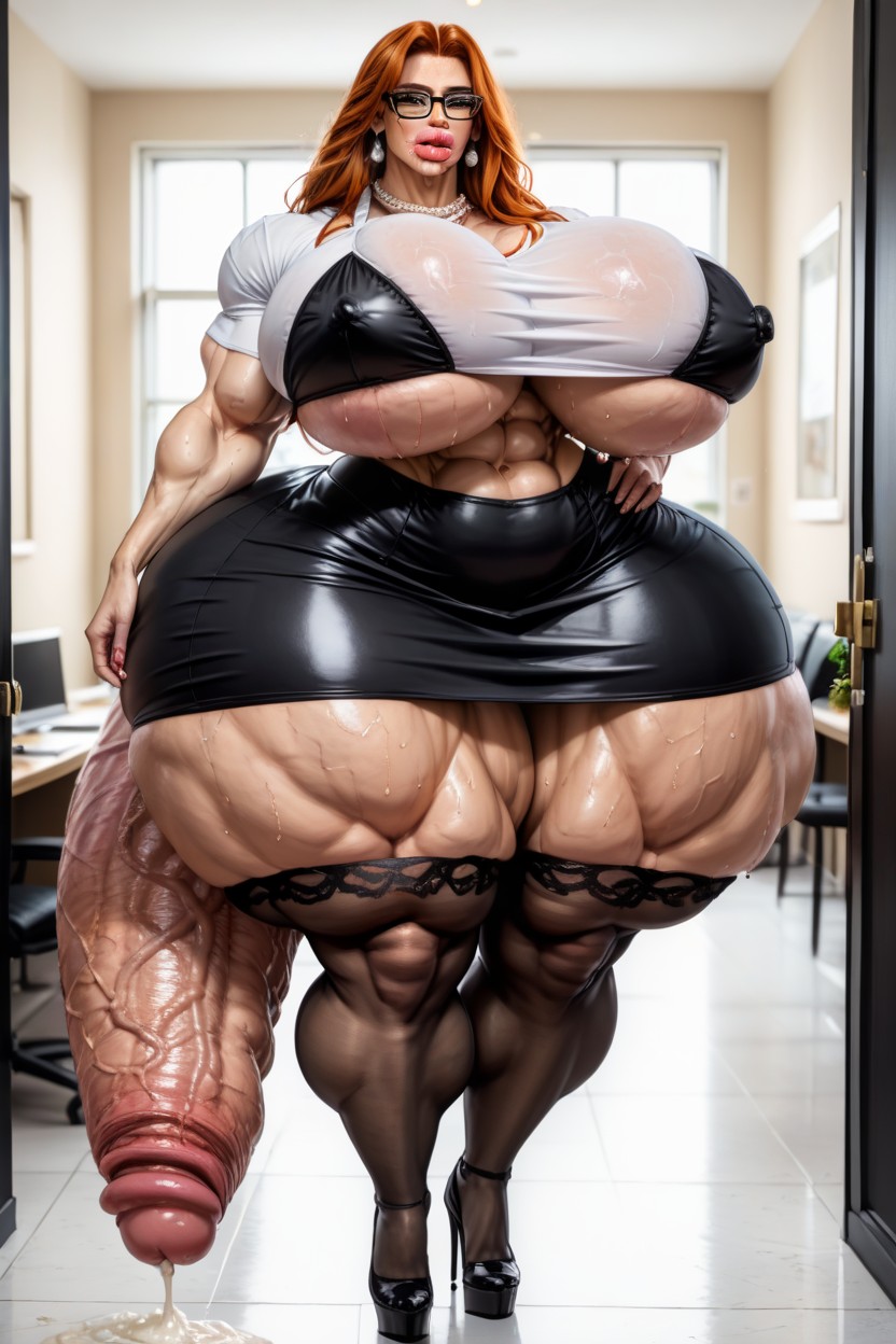 Huge Full Lips, Gigantic Penis, Skin Tight Shemale AI Porn