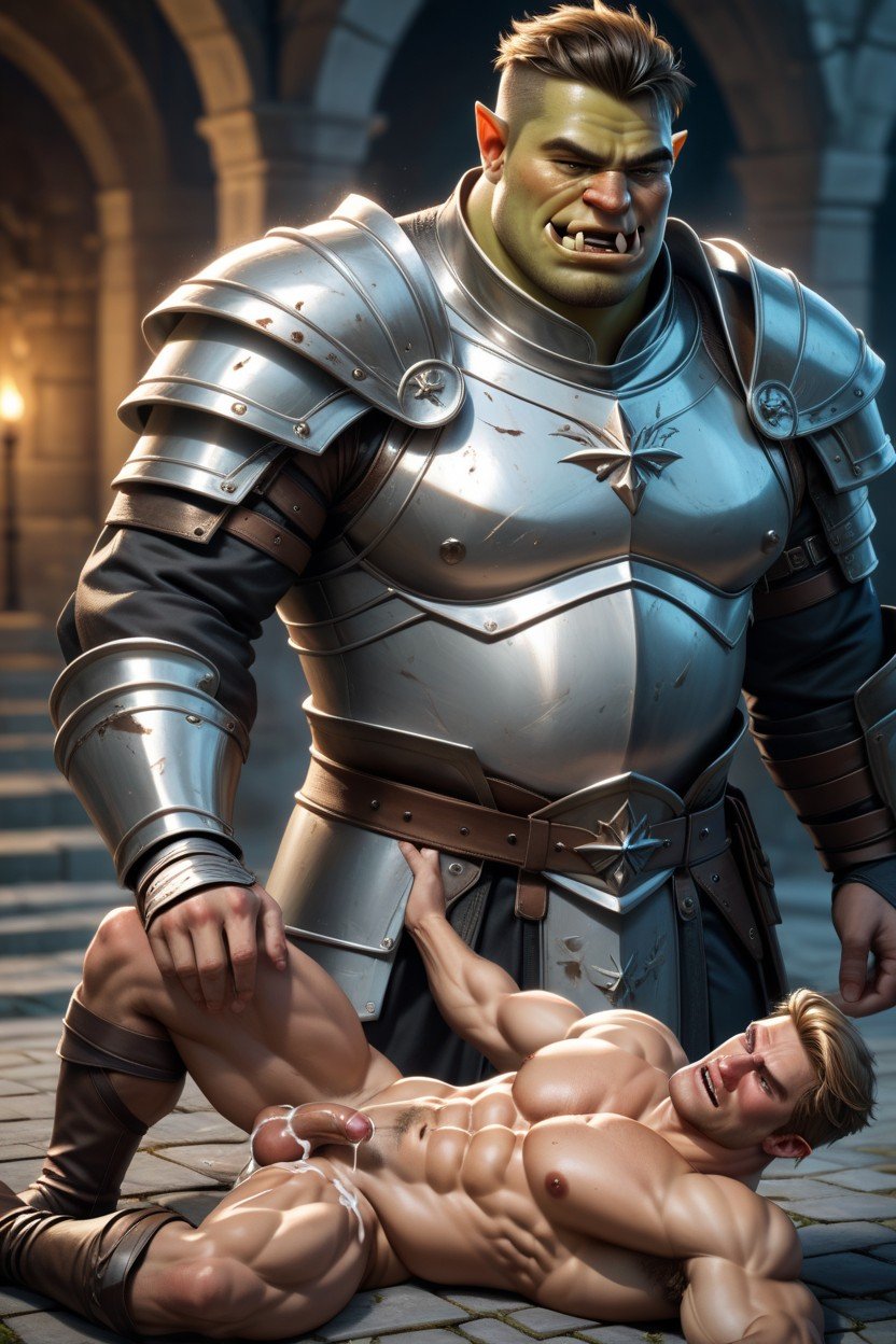 Kristoff From Frozen Defeated Paladin Knight In Broken Armor With Exposed Large Pecs Getting Fucked By Orc Doggy Style Before And After, Orc Top, Knight Bottom Porno gay IA