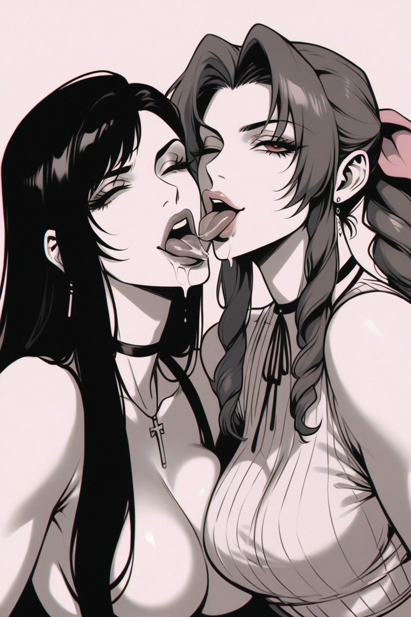 Steam Breath, Aerith Gainsborough And Tifa Lockhart, Tongue Out 헨타이 AI 포르노