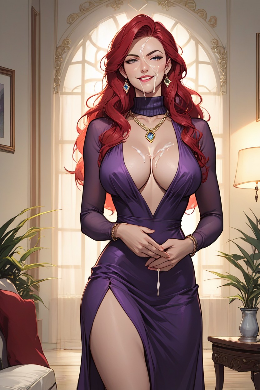 Grabbing Tits, Purple Dress, Front Open Dress Hentai IA