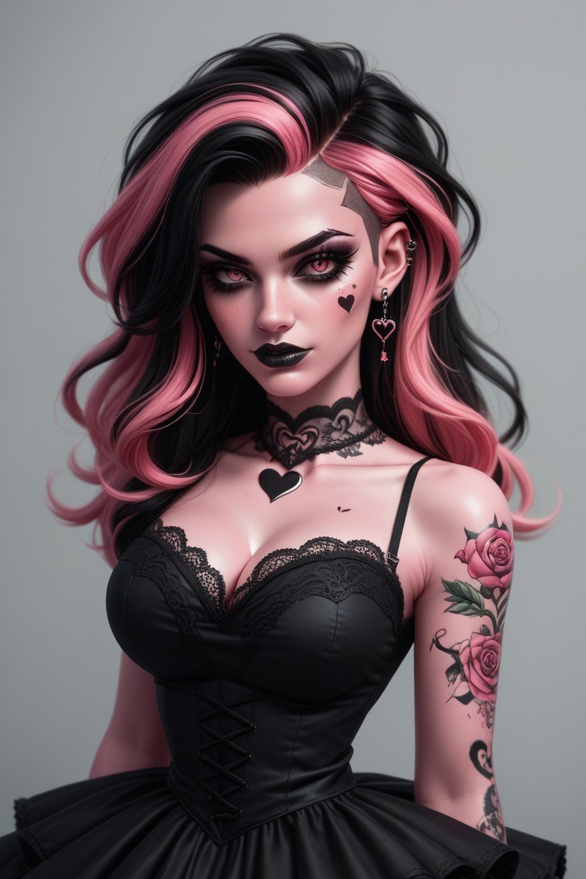 Black Gothic Dress, Draculaura From Monster High, Heart Tattooed On The Left Cheek 헨타이 AI 포르노