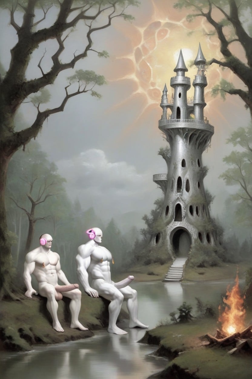 18+, Nipple Rings, Porcelain White Pearl Skin AI Gay Porn
