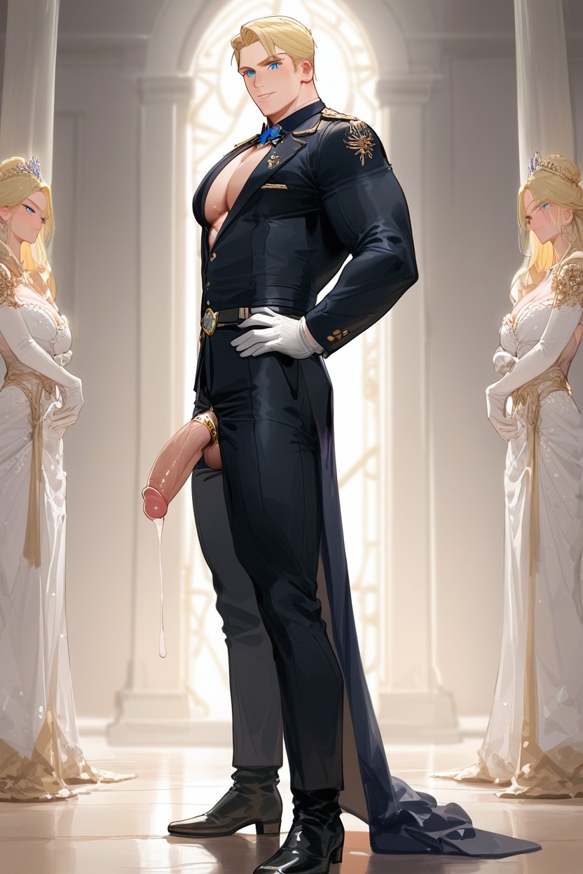 Perfect Handsome Face, Erect Dick, Royal Palace Interior Background AI Gay Porn