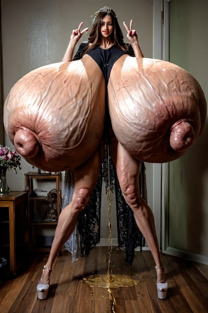 Crushed Breasts, Massive Hyper Veiny Breasts, Gigantic Saggy Soft Breasts On Knees Porno IA