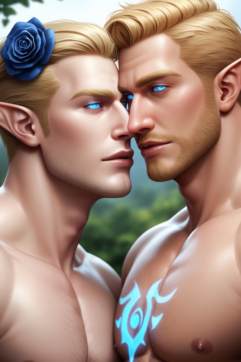Shaved, Flower Field, Wavy Hair AI Gay Porn