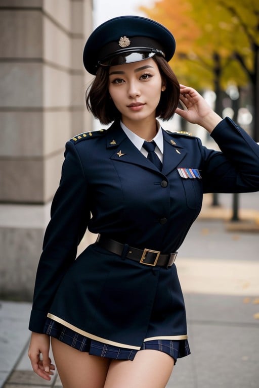 유니폼, 딱 맞는 체형, «uniforme Militaire Bleu Foncée Et Noir 아시아 AI 포르노