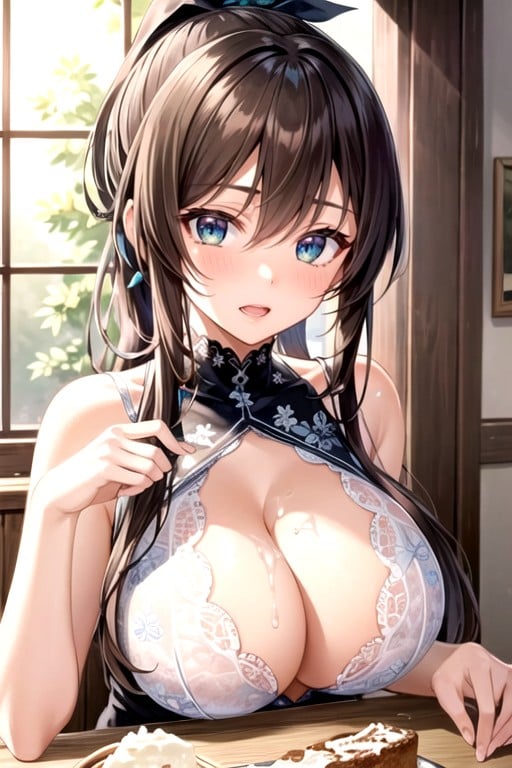 Ahegao Face, Brown Hair Color, Catch Boobs Porno IA Asiatique