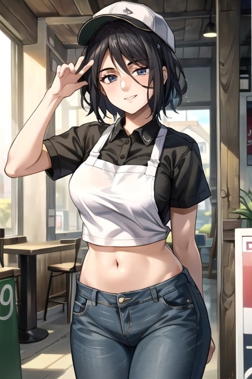 Crop Top, Thick Lines, Convenince Store Worker Asian AI Porn