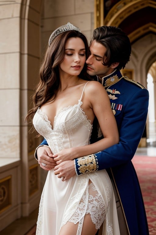 Passion, New In Armour With A Delicate Enticing Royal Princess In White Lace Dress, Embrace Porno asiático IA