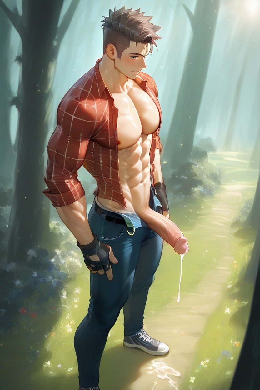 Legs And Shoes Visible, Large Long Erect Penis, Rolled Up Sleeves AI Gay Porn