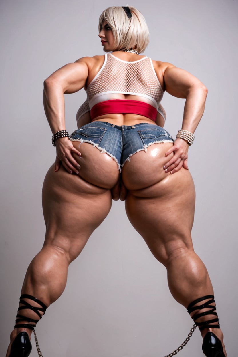 Fishnet Sporty Shorts, Breast Is Half Covered, Thick Thighs Muscular Thighs AI Porn