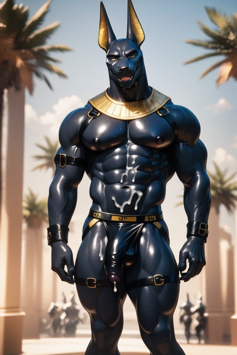 Oiled Skin, Cum On Pecs, Long Latex Gloves AI Gay Porn
