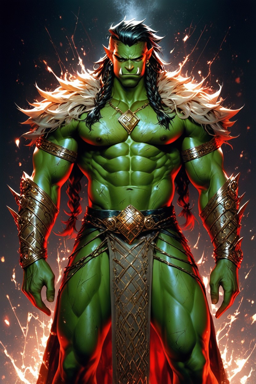 Exudes Rugged Handsomeness, Weighing Pounds Of Chiseled Muscle, Golden Leather Loincloth AI Gay Porn