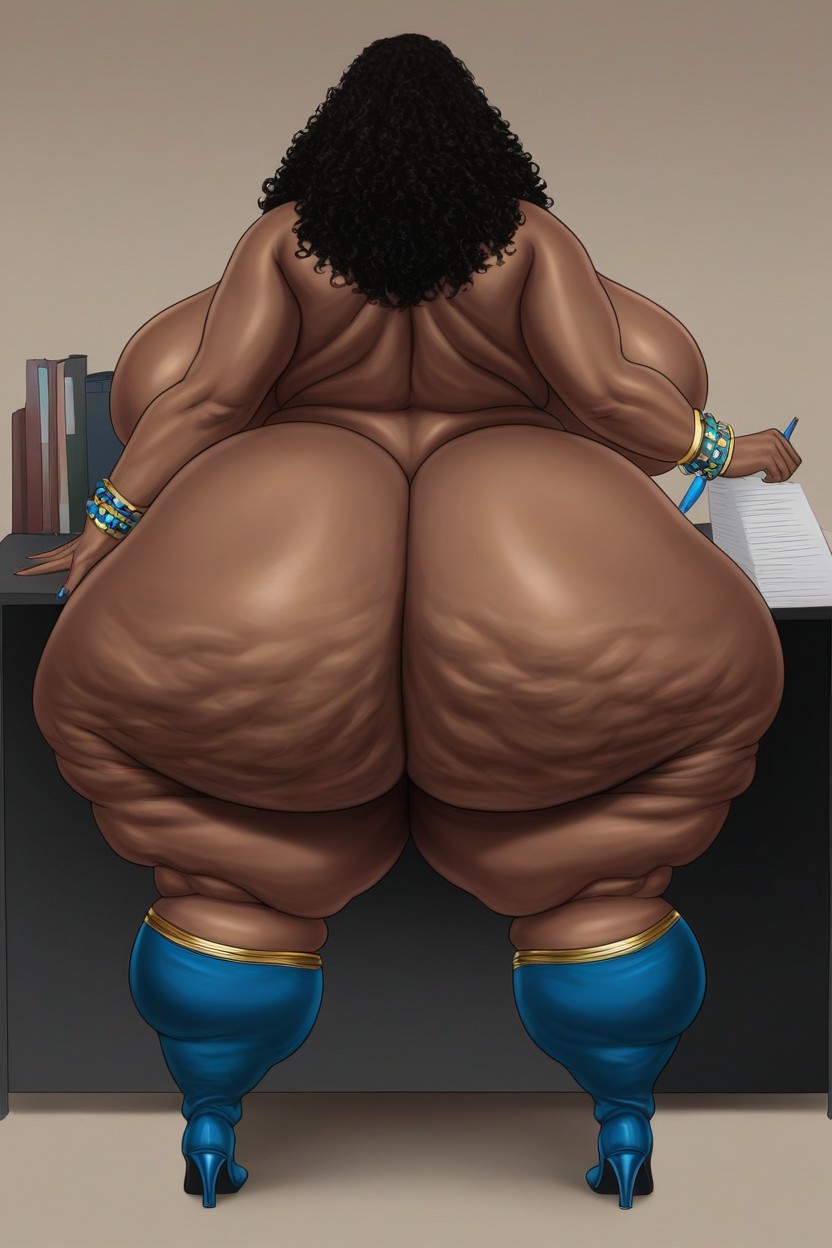 Frront View Tall Very Dark Skin, Extremely Enormous Fake Booty, Fat Hips AI Porn