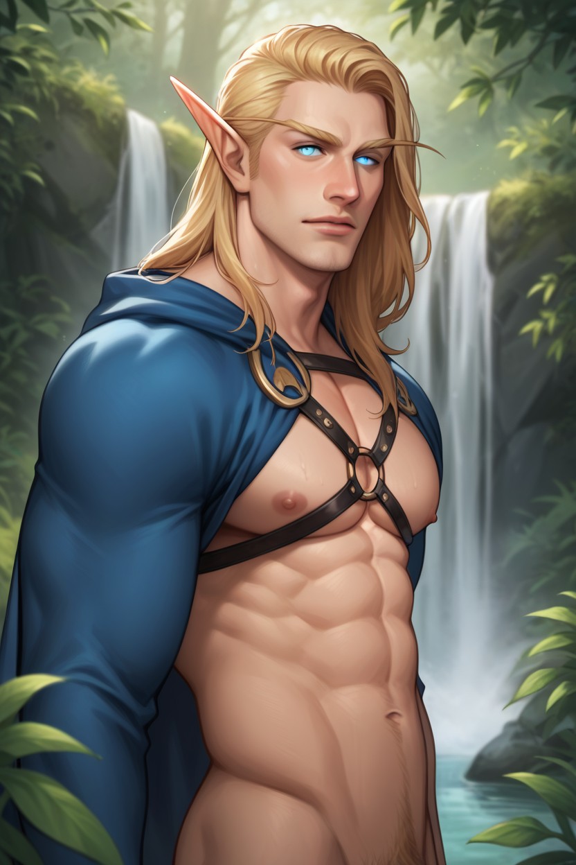 Bright Blue Cape, 18+, Side View AI Gay Porn