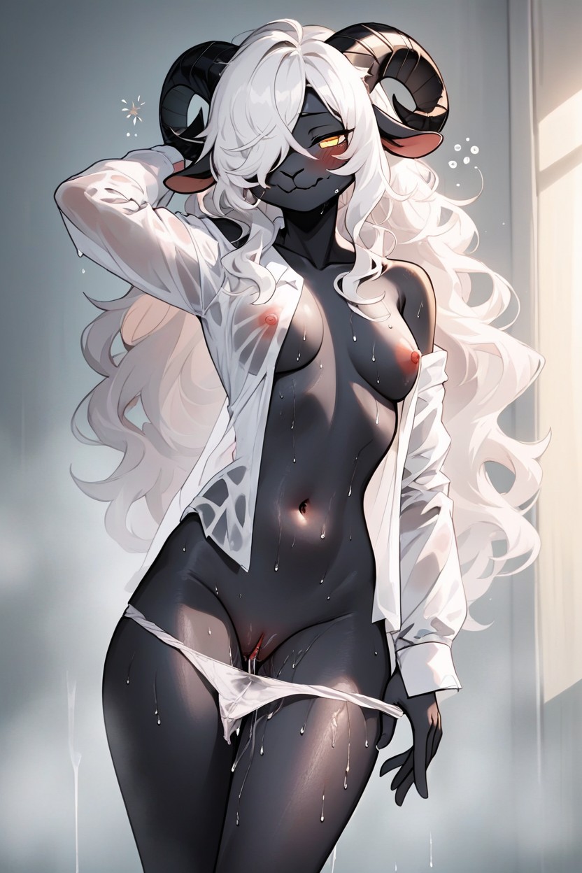 Removing Panties, Small Breasts, Wet Clothes Furry AI Porn