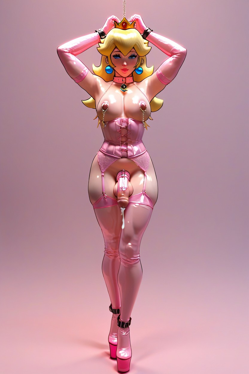 Pink Ball Bra, Tight Chastity Belt, Twins Shemale AI Porn