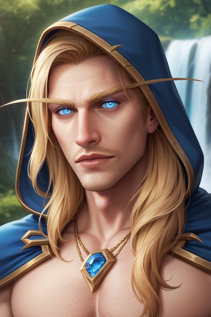 Golden Necklace With Blue Gems, 18+, Close Up Face AI Gay Porn