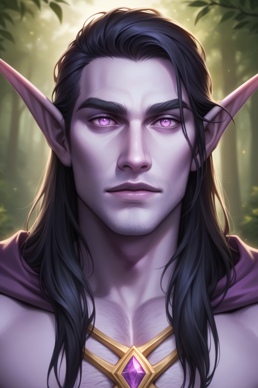 Close Up Face, Long Hair, Bright Lavender Armor Shoulders AI Gay Porn