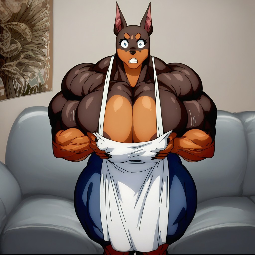 Apron, Extreme Muscle Definition, Massive Muscles Giant Thick Furry AI Porn
