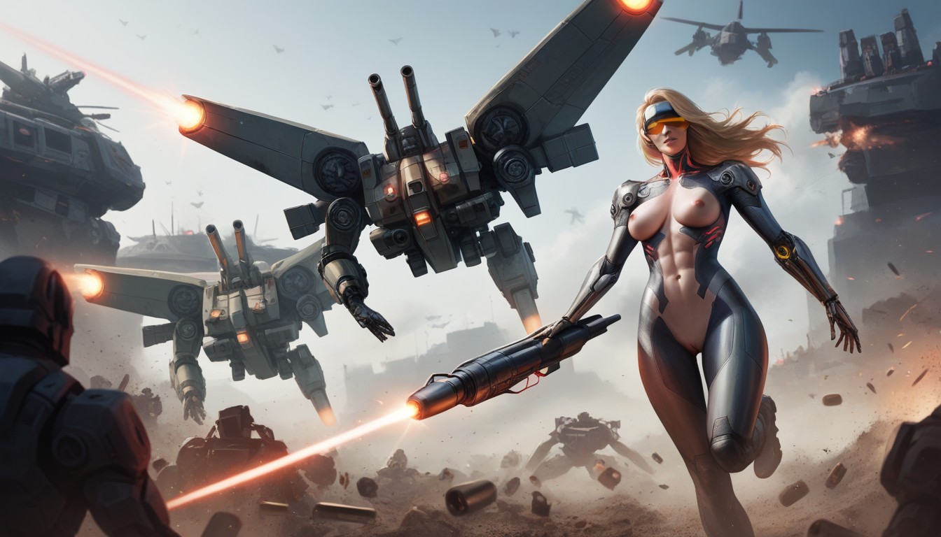 D Realistic Anime Style, Bare Breasts, Robotic Arms Hentai AI Porn