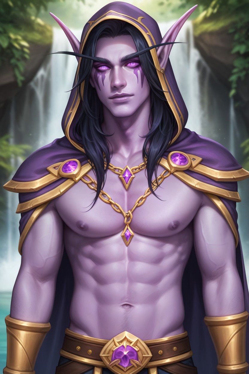 Bright Lavender Hood, Long Hair, Anatomically Correct AI Gay Porn