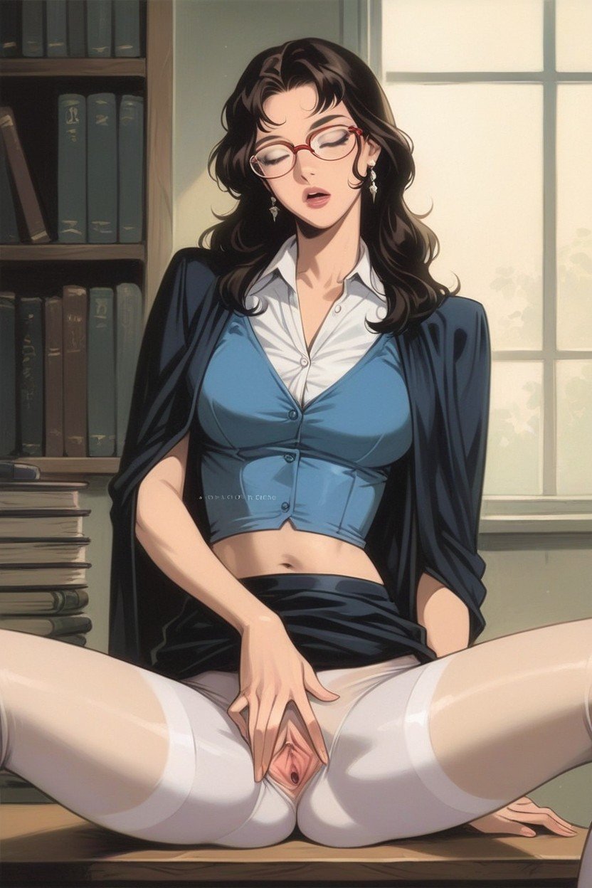 Hand_in_own_hair, Gafas, Profesora Hentai IA