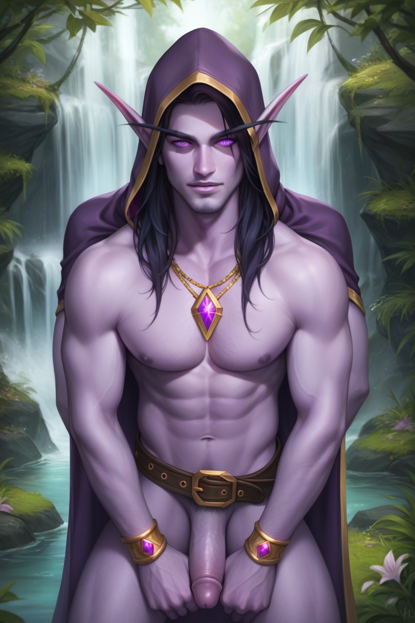 Bright Lavender Hood, Full Body View, Realistic Skin AI Gay Porn