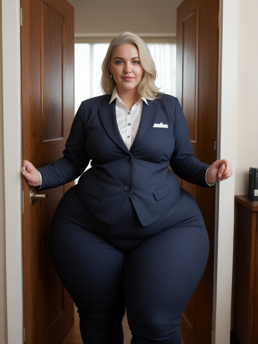Form Fitting Clothes, 18+, Hips Over Flowing Out Of Door Frame AI Porn