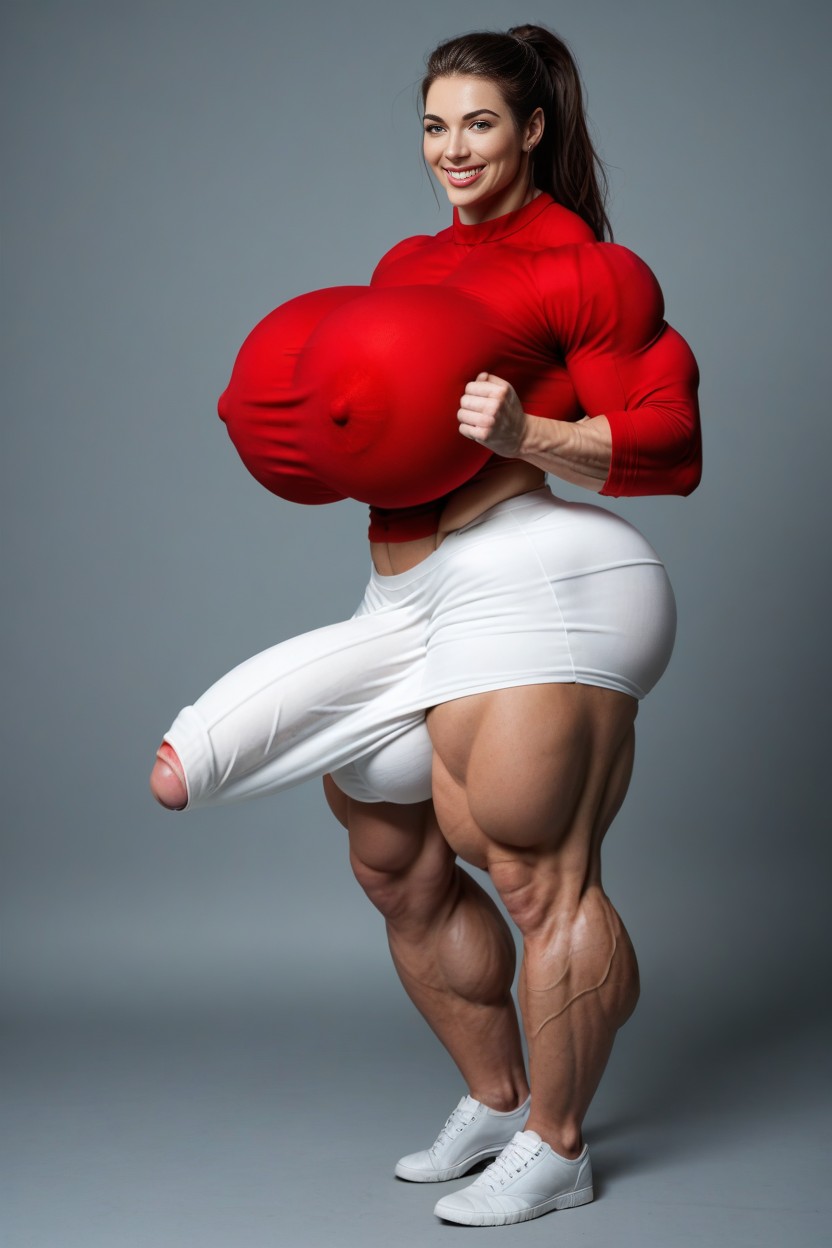 Top Covering Boobs, Huge Muscles, Extrêmement Lourd En Bas Porno IA transsexuelle