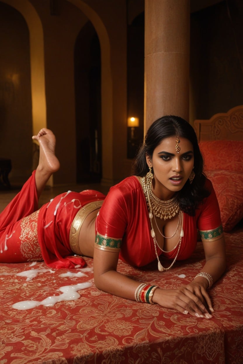 Ethnic Indian Sari, Ornate Traditional Ethnic Indian Saree Sari Cosplay, Side View AI Porn
