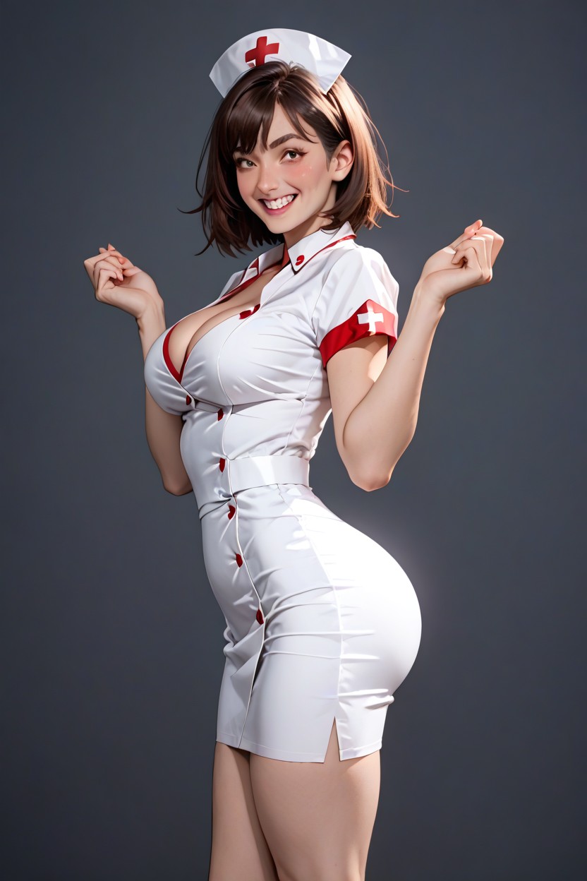 Skinnylegs, White Nurse Outfit, Hyper Fake Bulging Ass AI Porn