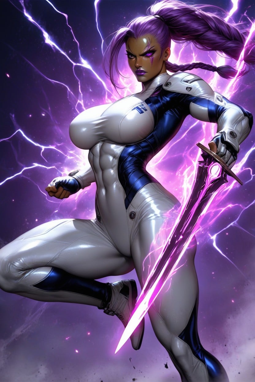 Neon Purple Lips, Enojada, Large Buttocks Porno IA