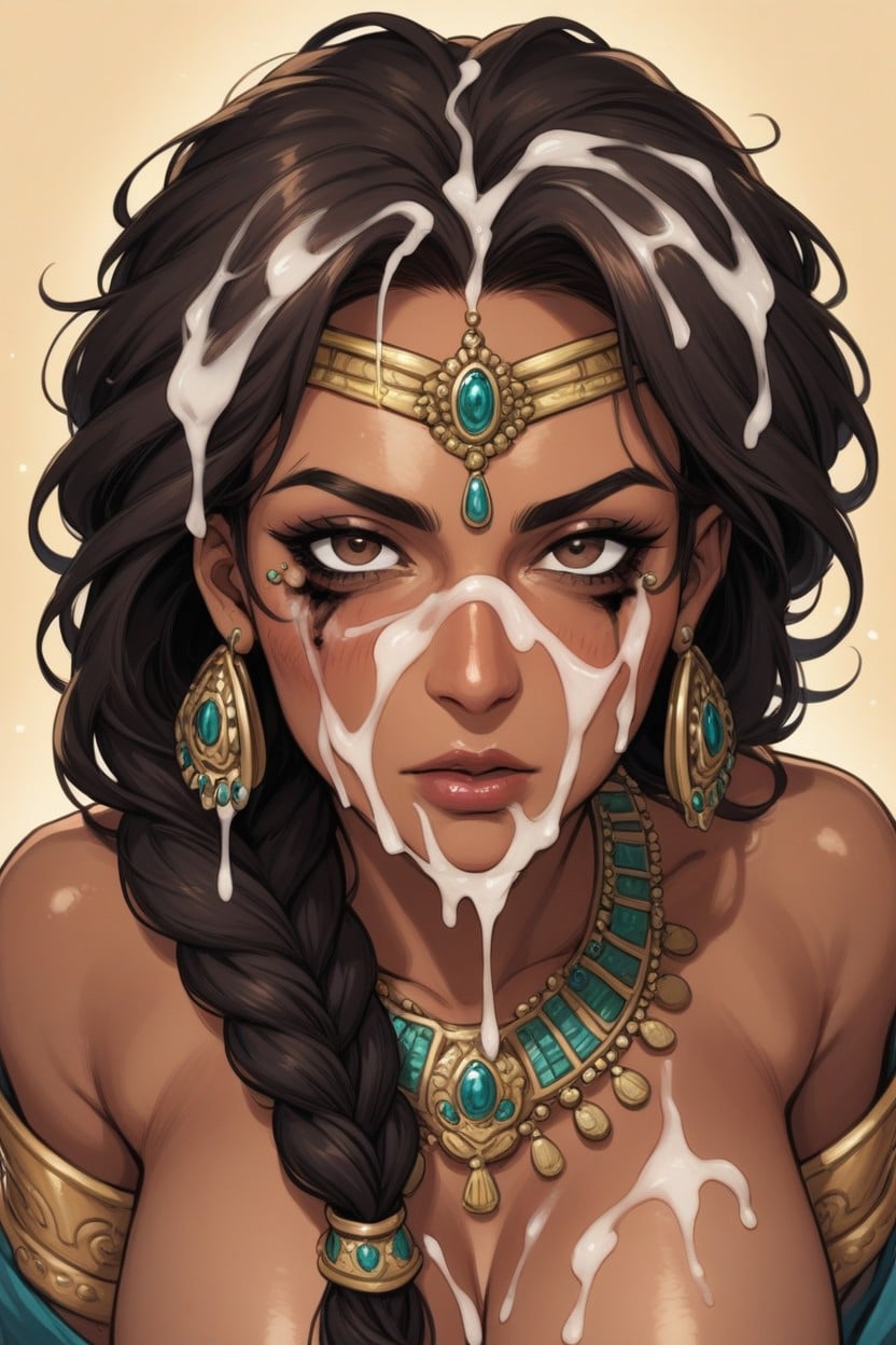 Excessive Cum On Face, Brown Eyes, Cum Indian AI Porn