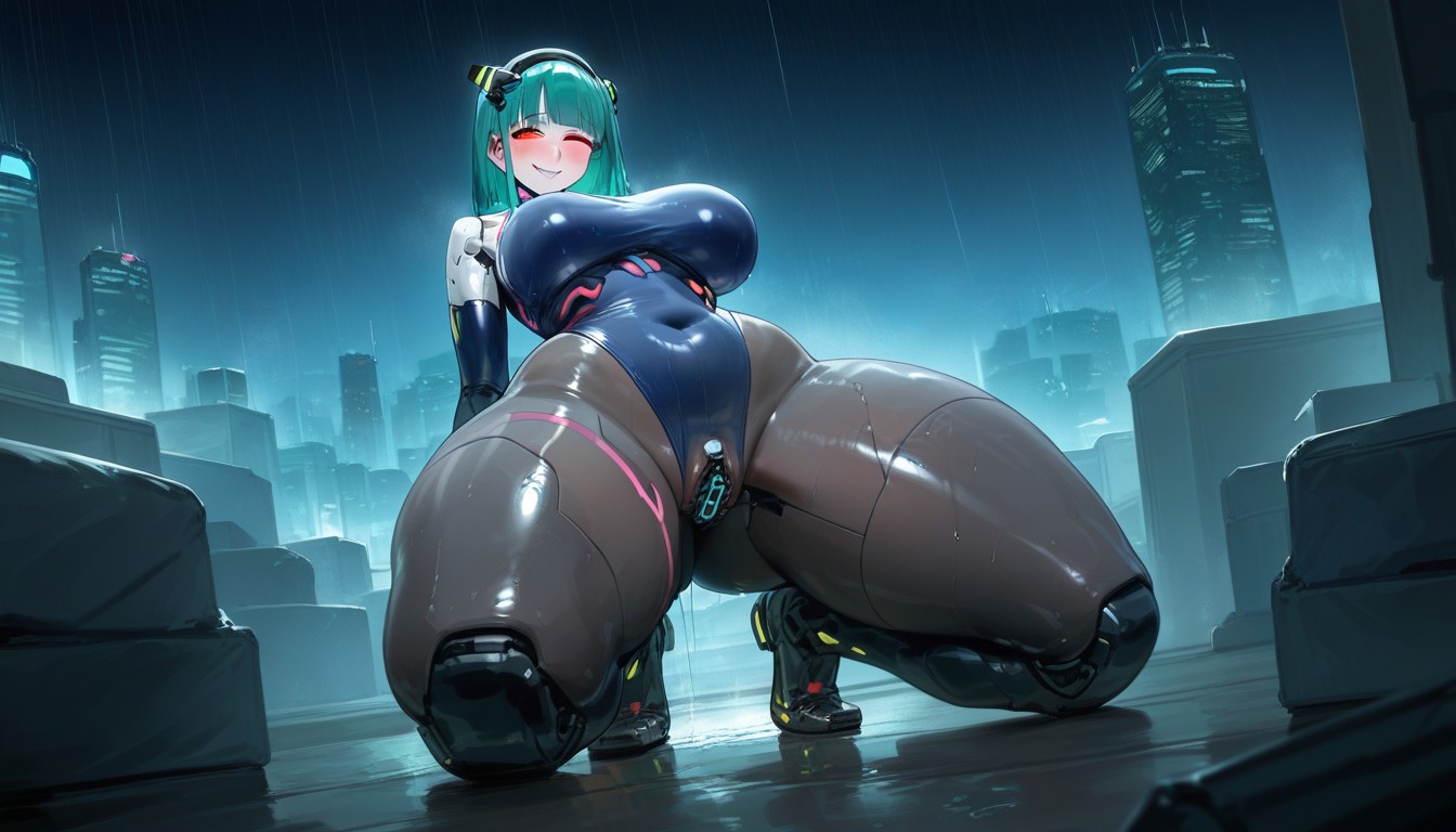 With Sleek Metallic Enhancements And Glowing Blue Circuits, 18+, Shorthair Hentai AI Porn
