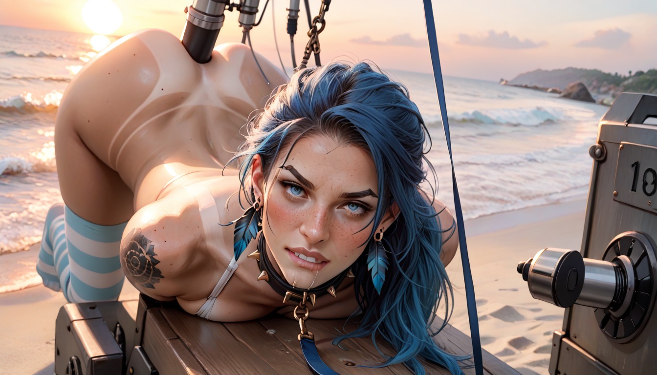 Deep Butt Crease, Blue Feather Earrings, Tan Lines AI Porn