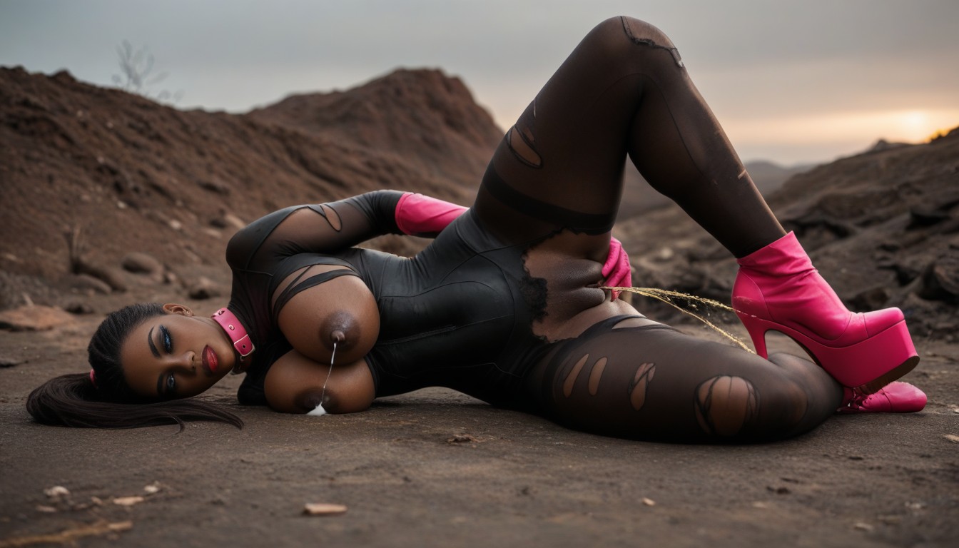 Super Waist, Front View, Feet Together Knees Apart Ebony AI Porn