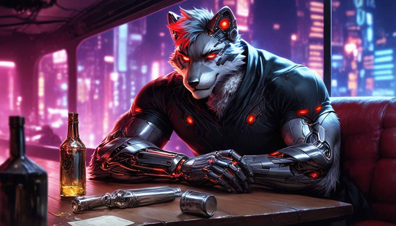 Neck Fluffy Fur, Window With A Detailed Night City View, Rim Light Porno IA Furry